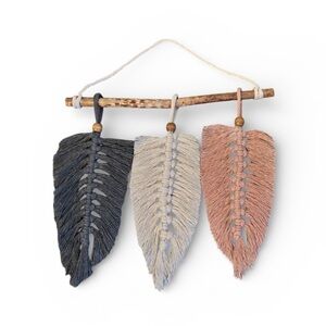 Handmade Feather Macrame Wall
Hanging Grey, Cream & Pink
